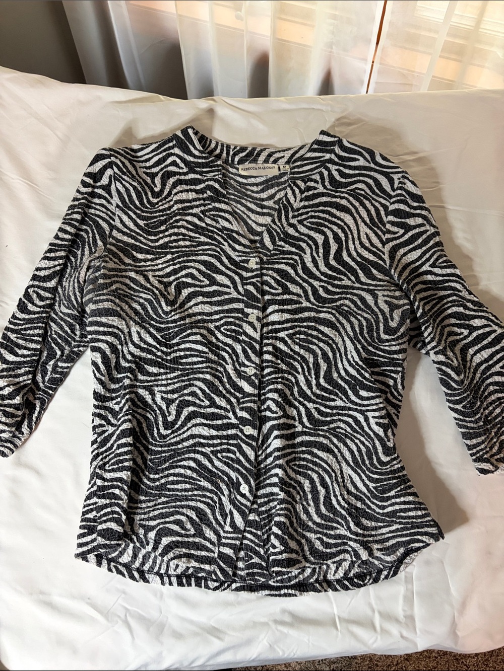 Rebecca Malone Black & White Zebra Button-Front Top